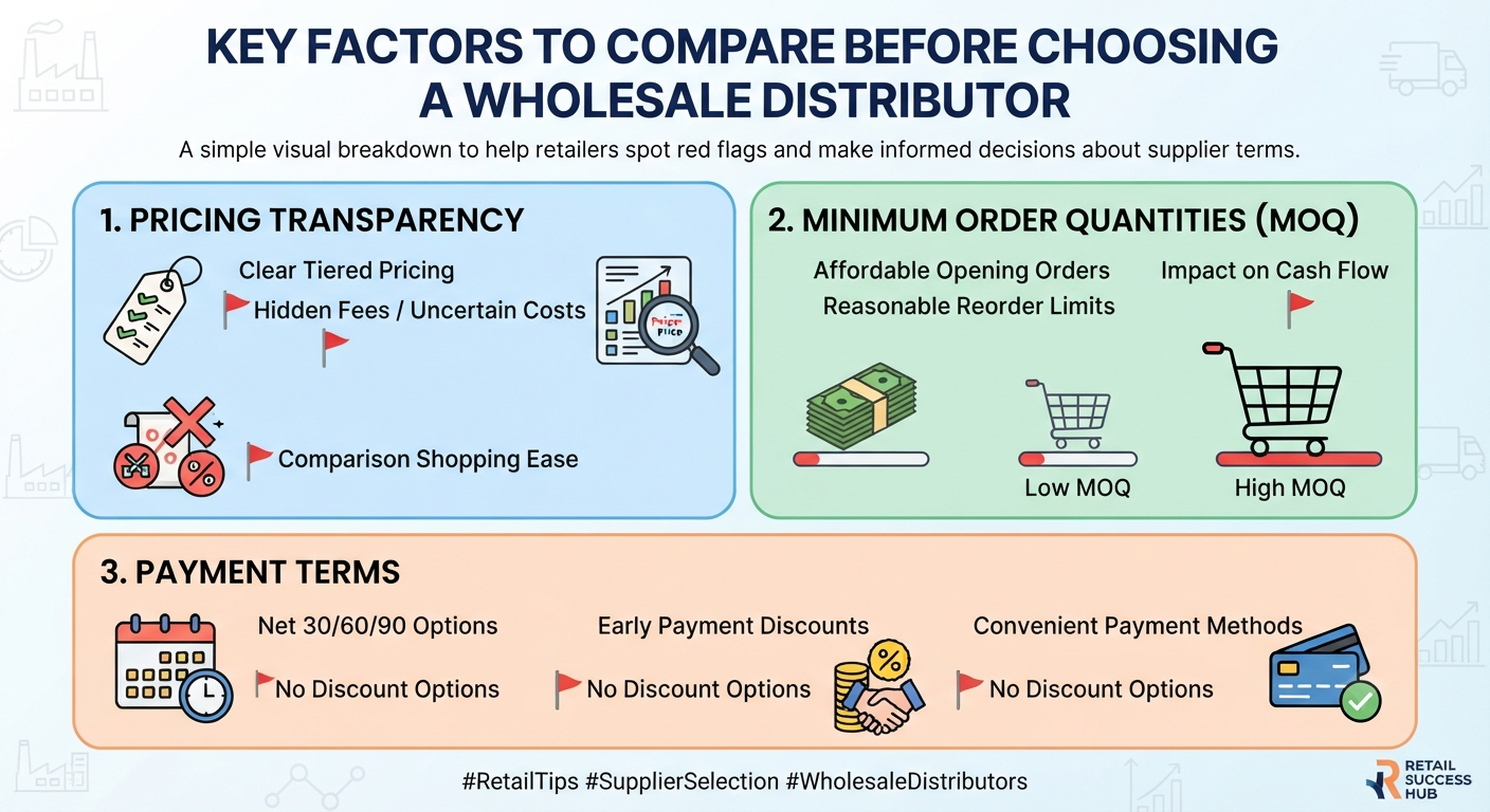 US wholesale distributors pricing and MOQ comparison chart