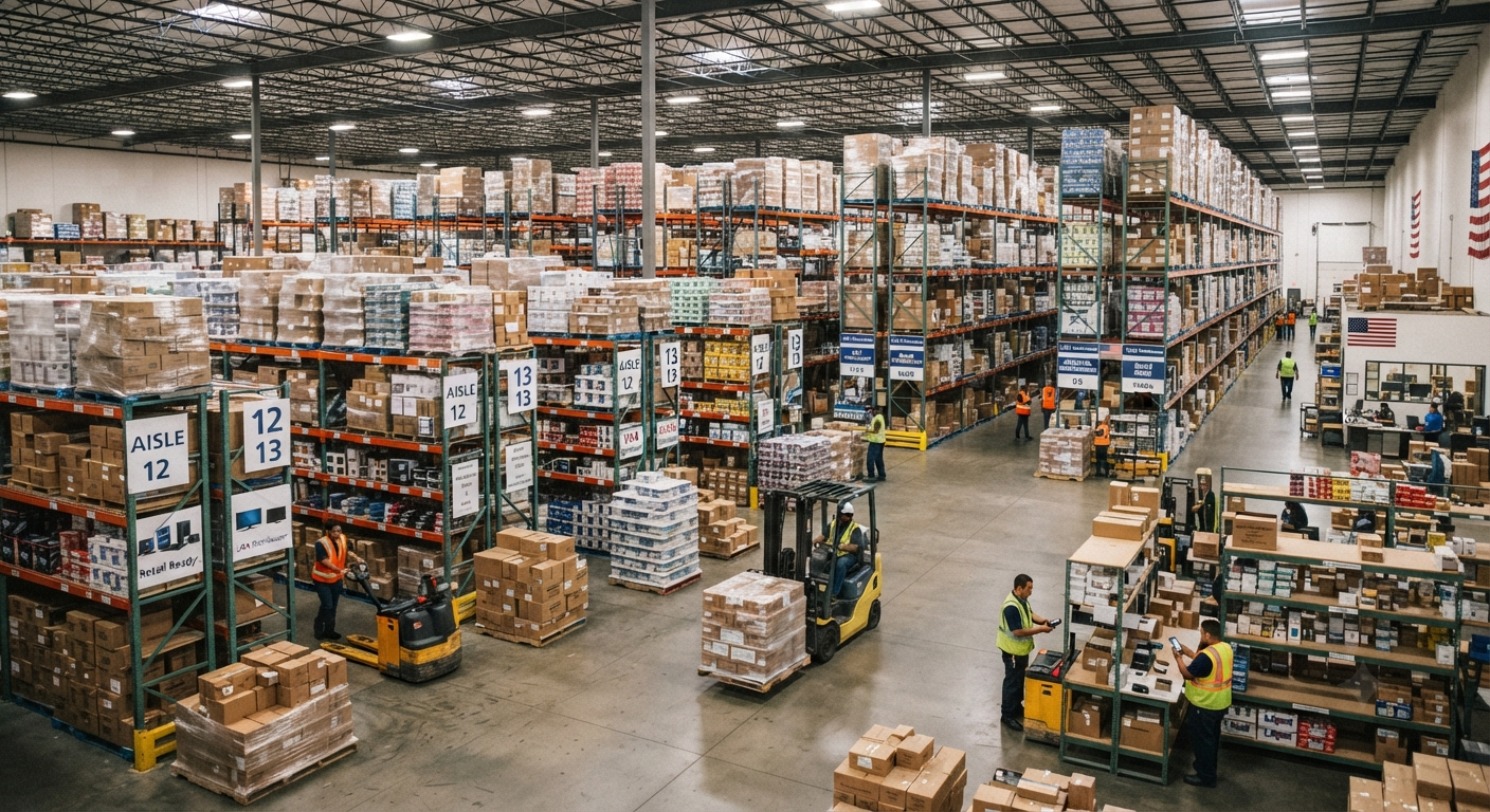 Wholesale distributors USA warehouse stocked with bulk inventory pallets